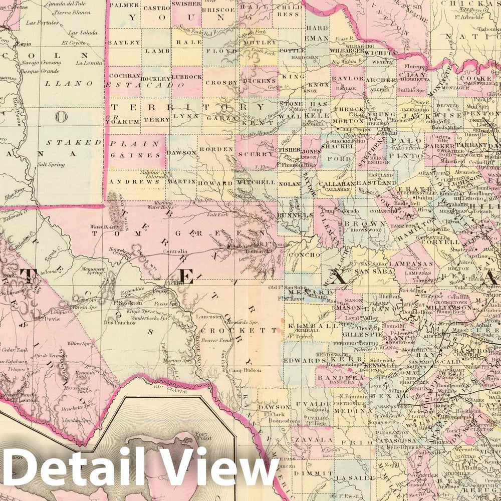 Historic Map : 1880 Texas. - Vintage Wall Art