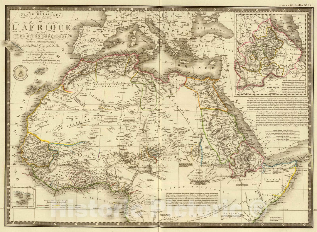 Historic Map : Ethiopia, , Africa 1828 Afrique, septentrionale. , Vintage Wall Art