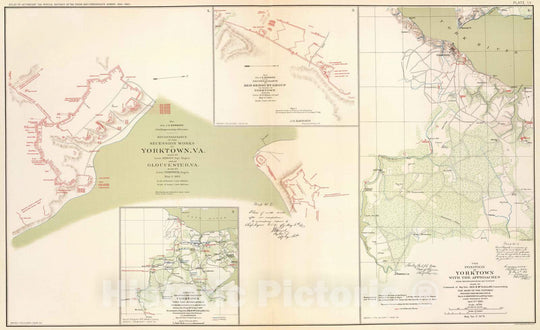 Historic Wall Map : Military Atlas - 1895 Yorktown, Gloucester, Va. - Vintage Wall Art