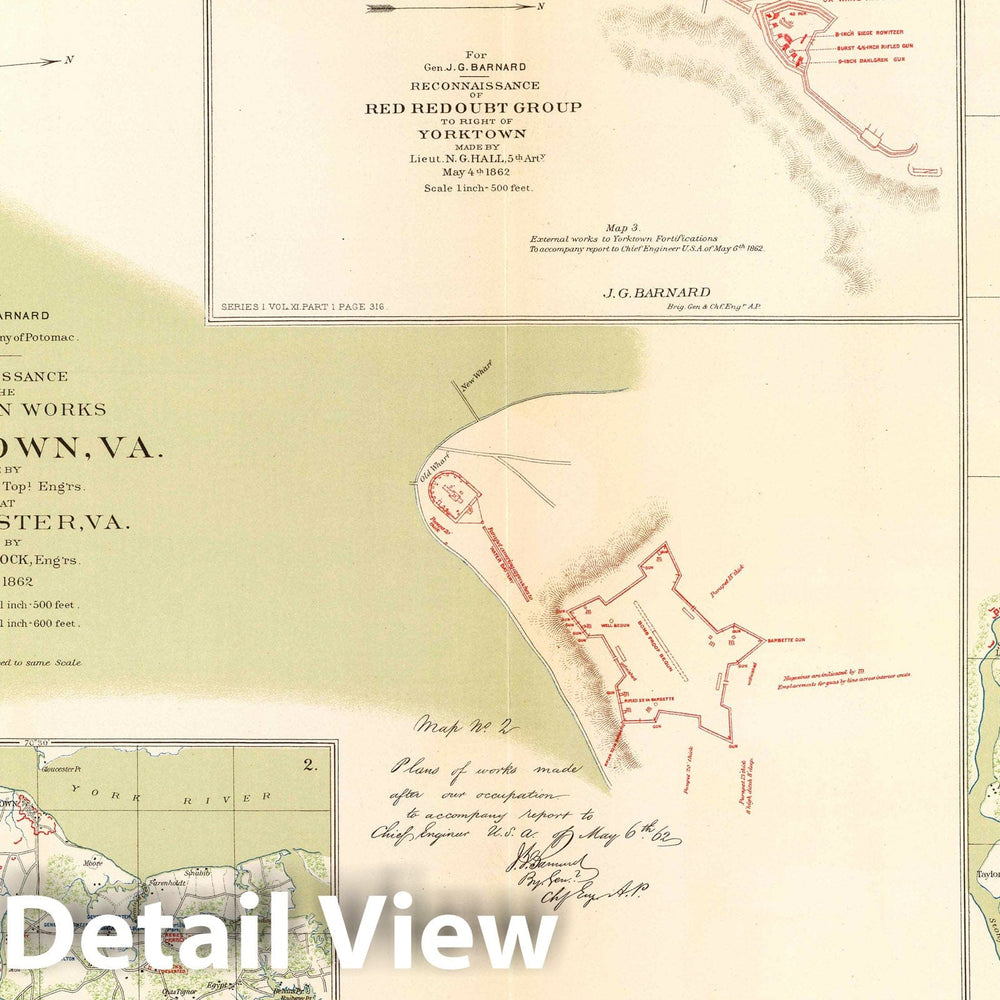 Historic Wall Map : Military Atlas - 1895 Yorktown, Gloucester, Va. - Vintage Wall Art