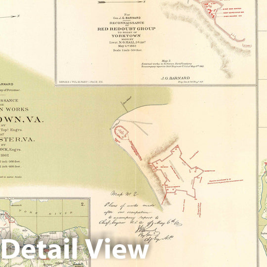 Historic Wall Map : Military Atlas - 1895 Yorktown, Gloucester, Va. - Vintage Wall Art