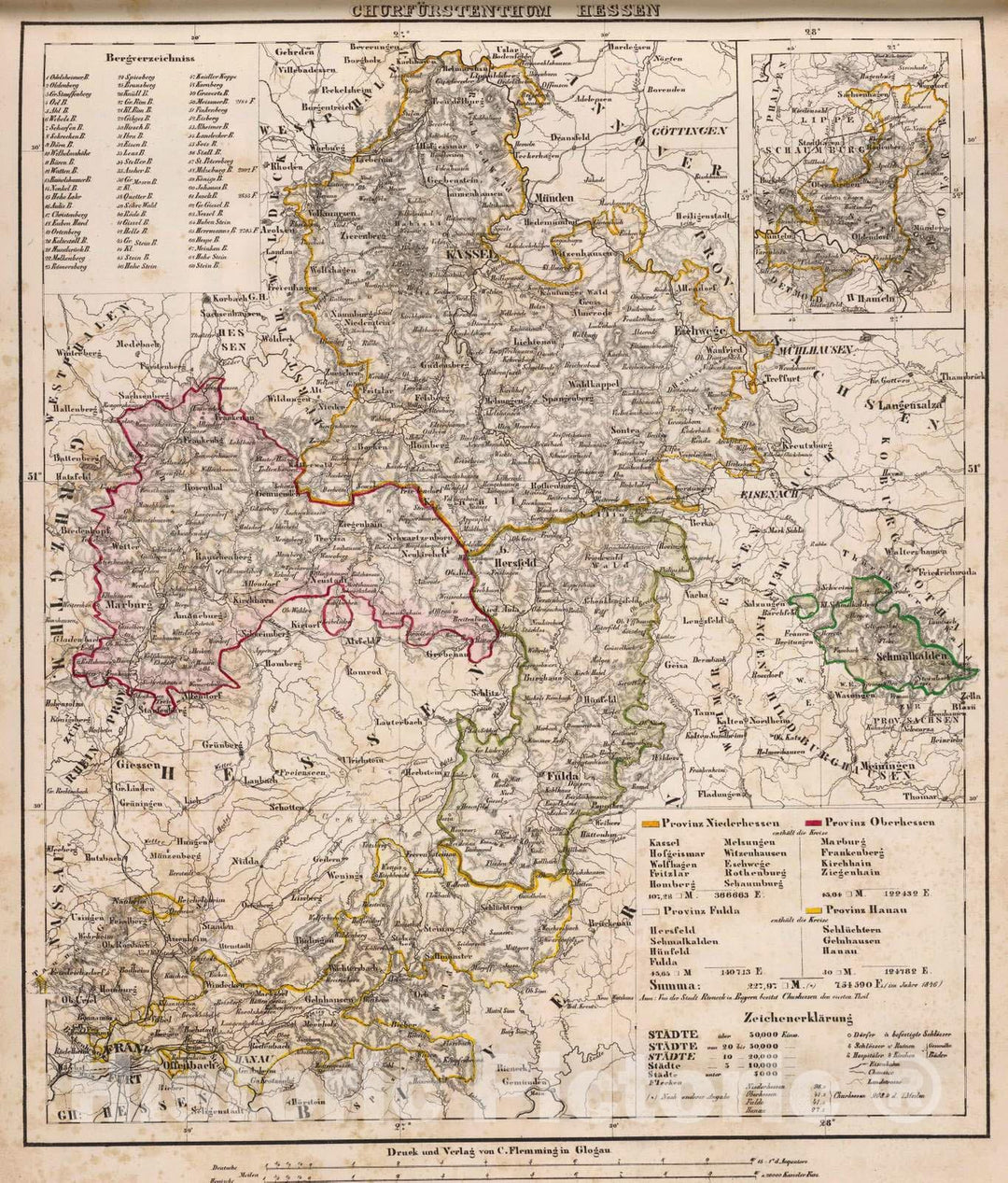 Historic Map : Germany, 1855 Churfurstenthum Hessen. , Vintage Wall Art