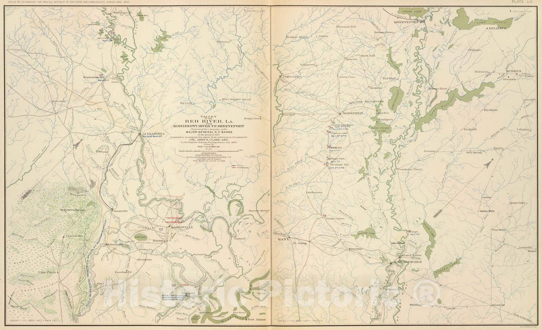 Historic Wall Map : Military Atlas - 1895 Red River Valley, La. - Vintage Wall Art