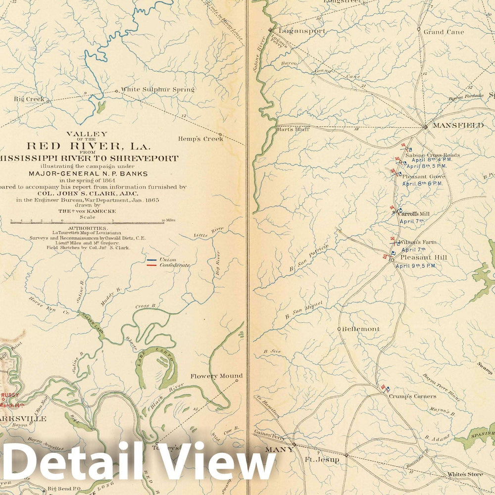 Historic Wall Map : Military Atlas - 1895 Red River Valley, La. - Vintage Wall Art