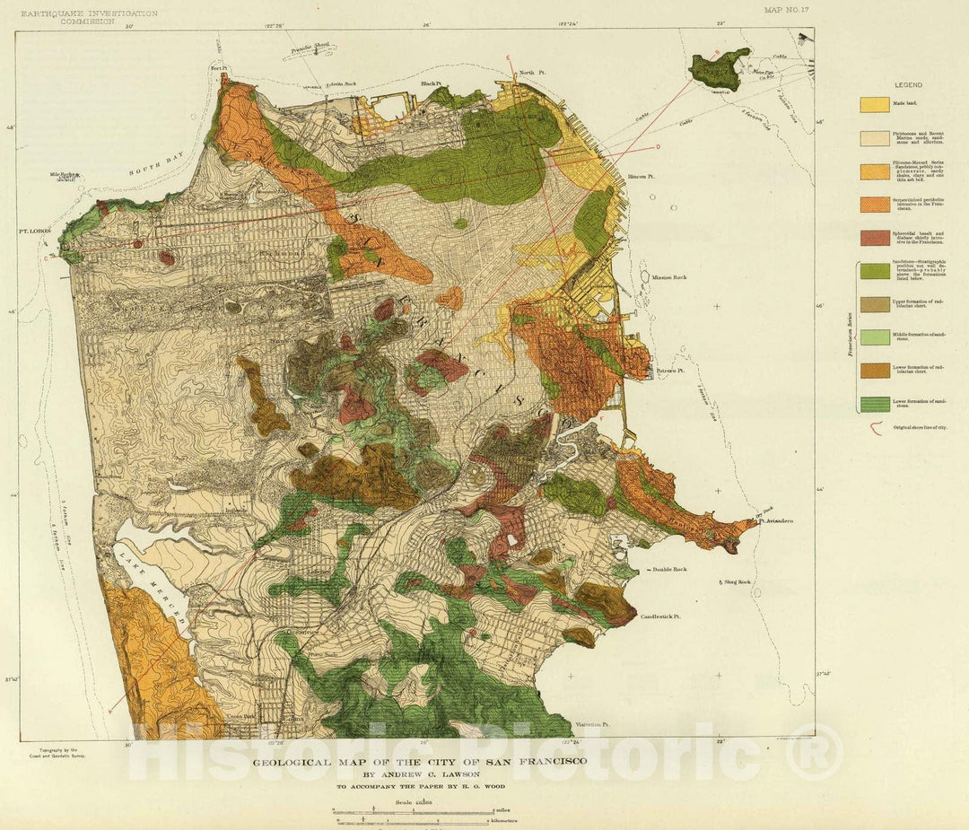 Historic Map : 1908 Geological map San Francisco. - Vintage Wall Art