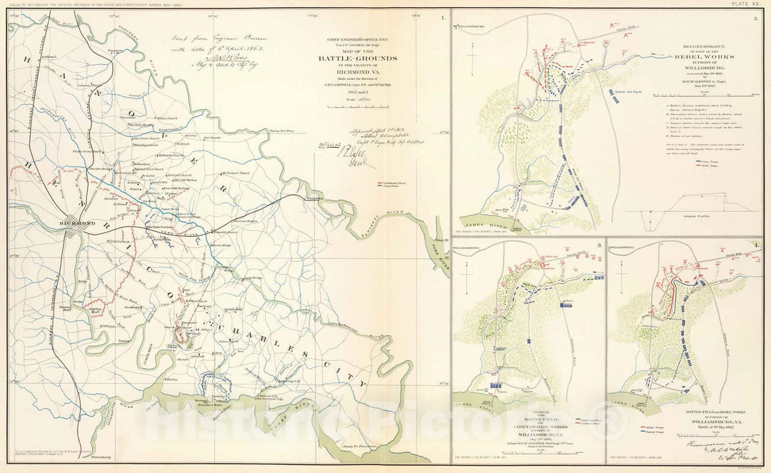 Historic Map : Military Atlas - 1895 Battle-Grounds Richmond, Va. - Vintage Wall Art