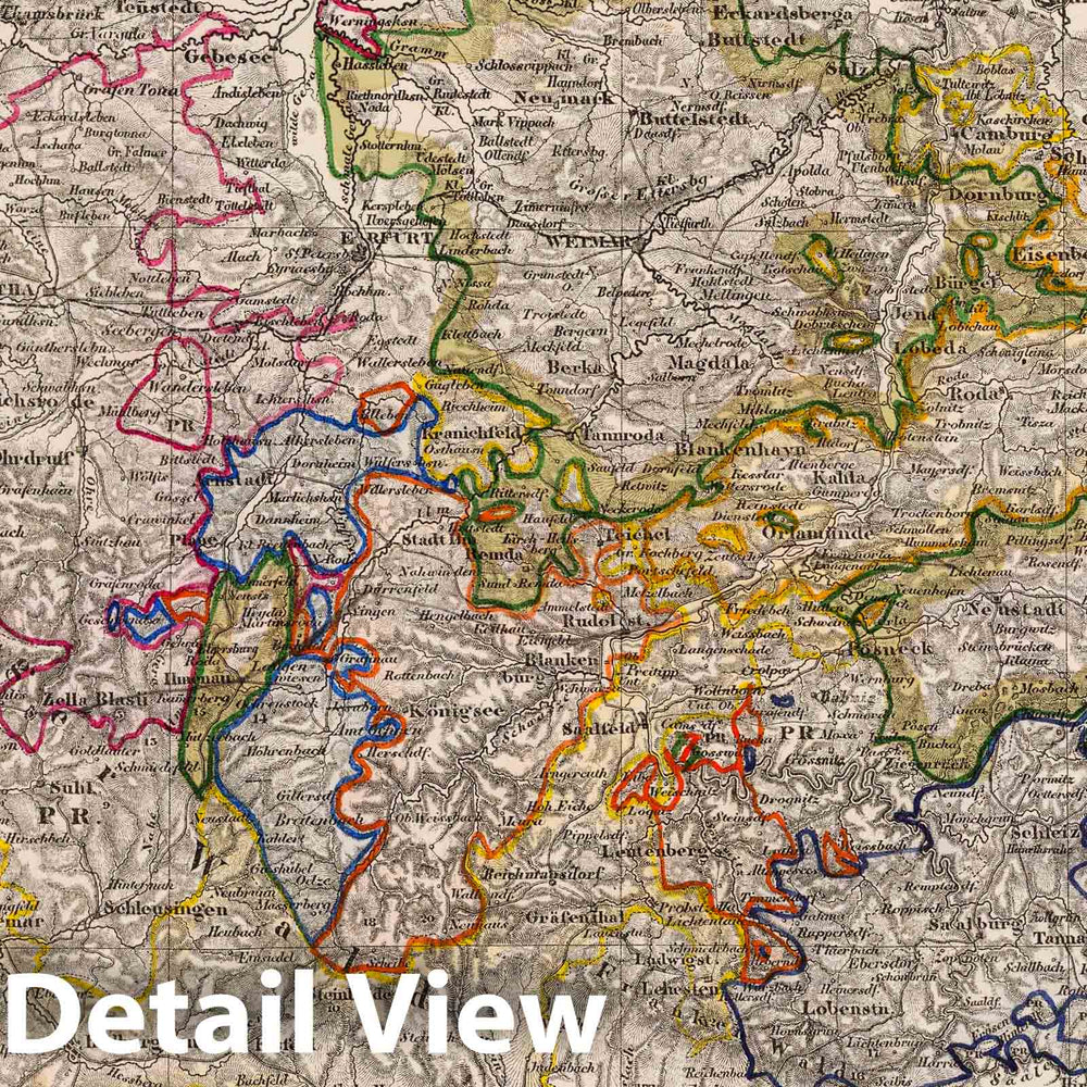 Historic Map : Germany, 1855 Herzogl. Sachs: Furstl. Schwarzburgsche u. Furstl. Reussische Laender. , Vintage Wall Art