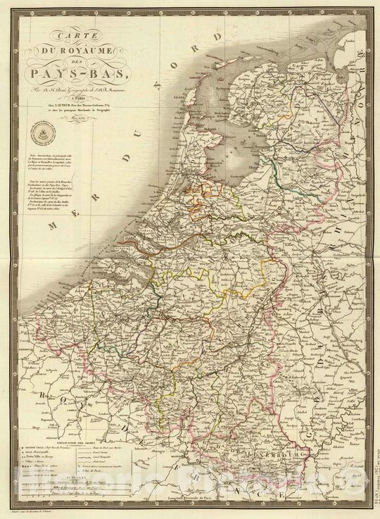 Historic Map : Belgium; Netherlands, Benelux countries 1821 Pays-Bas. , Vintage Wall Art