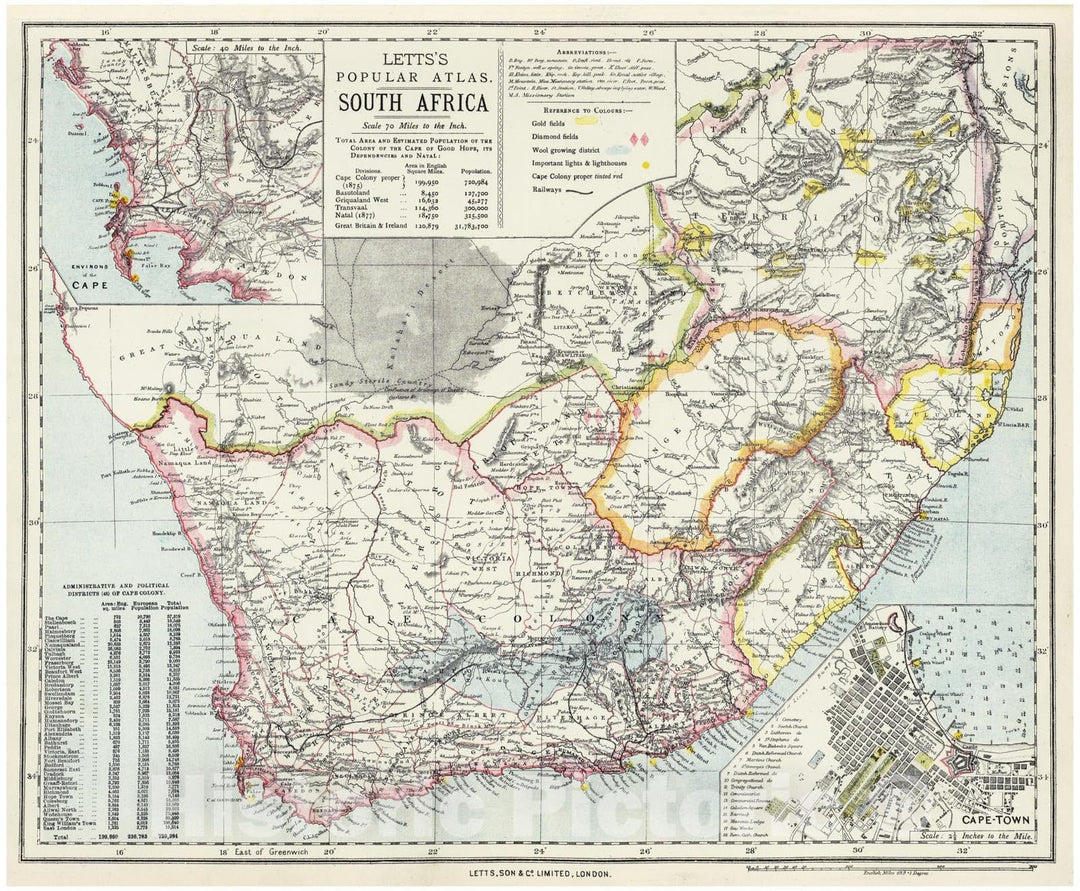 Historic Map - 1883 South Africa. - Vintage Wall Art