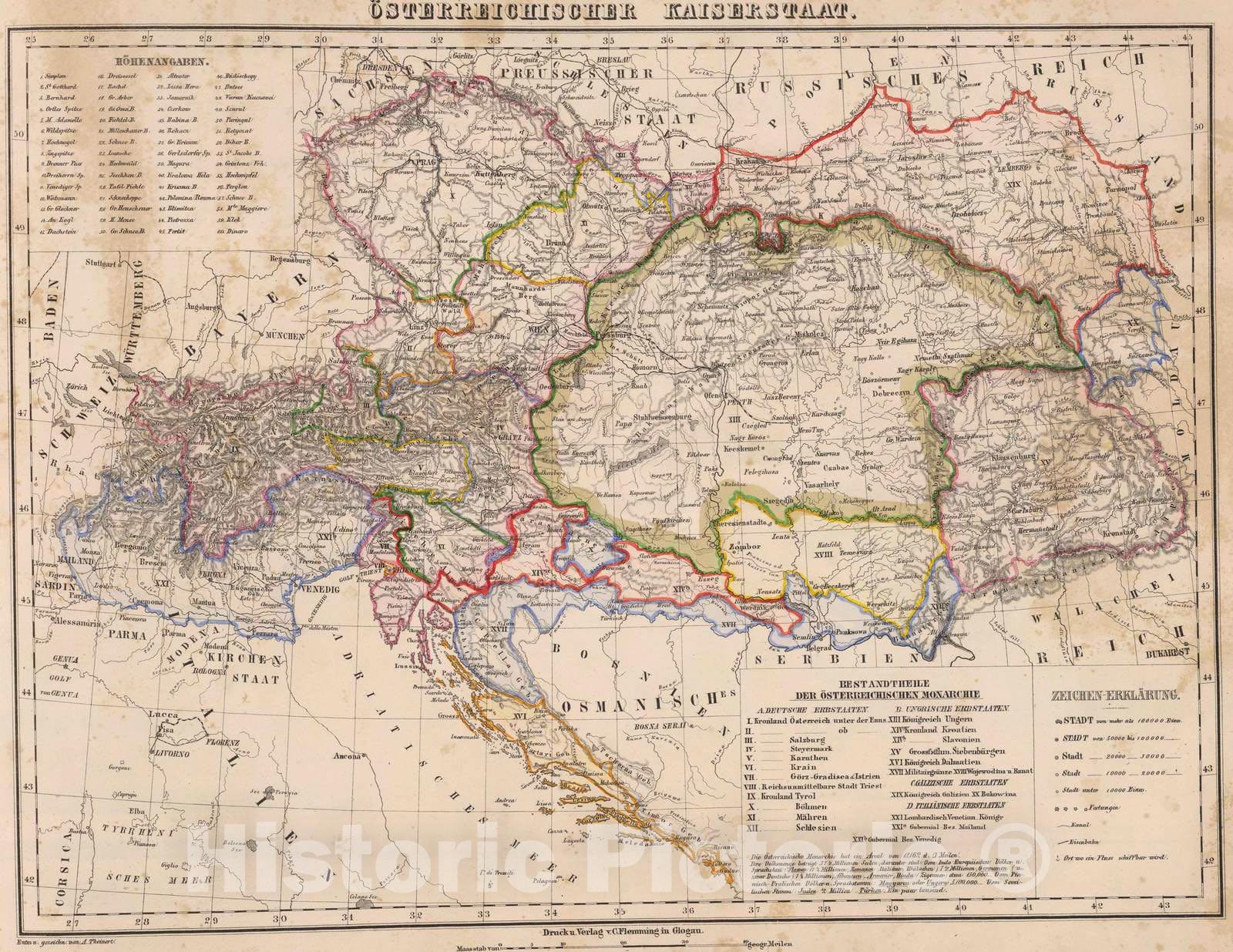 Historic Map : Austria; Hungary, Balkan Peninsula 1855 Osterreichischer Kaiserstaat. , Vintage Wall Art