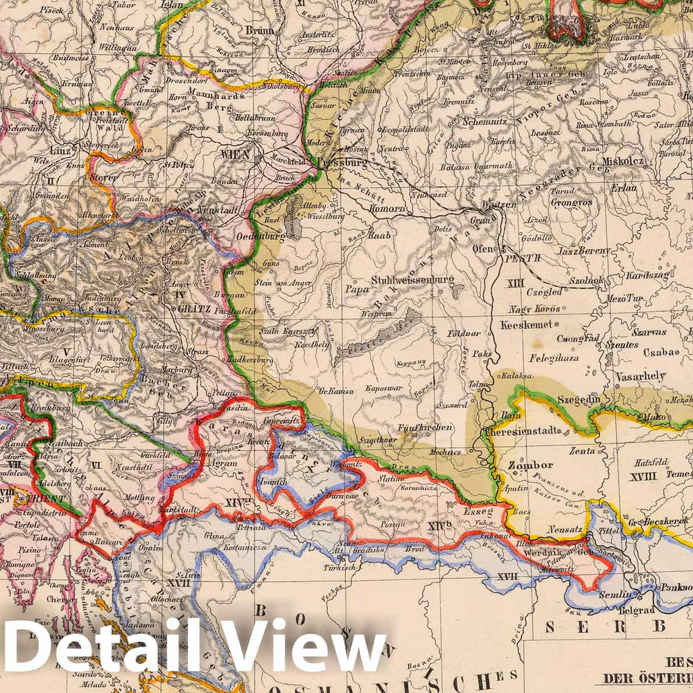 Historic Map : Austria; Hungary, Balkan Peninsula 1855 Osterreichischer Kaiserstaat. , Vintage Wall Art