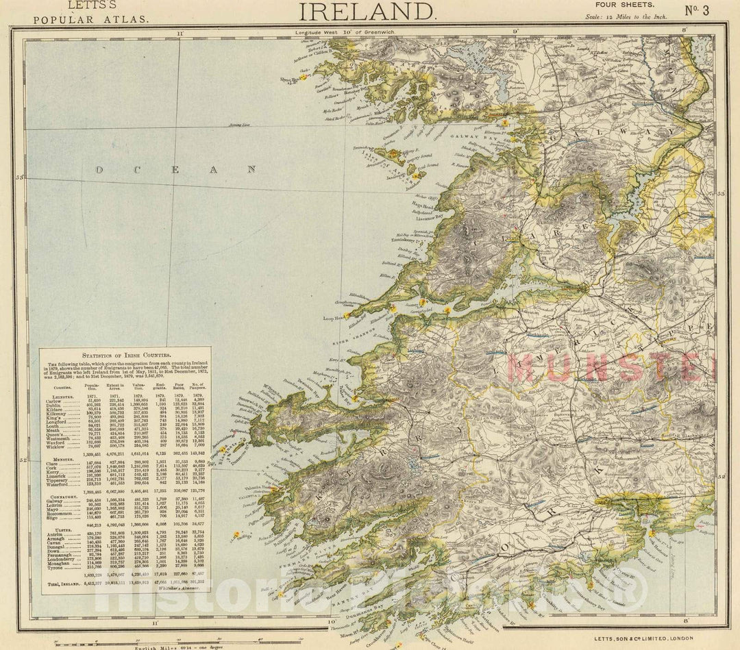 Historic Map : 1883 Ireland 3. - Vintage Wall Art