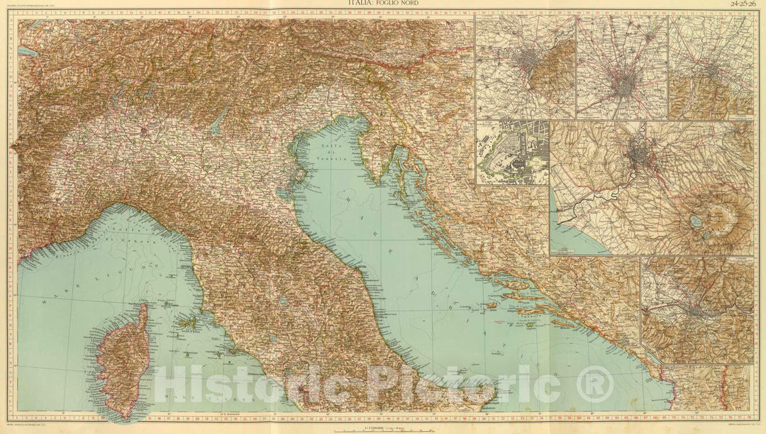 Historic Map : Italy; Vatican City, Milan Region (Italy) 1929 24-26. Italia nord. , Vintage Wall Art