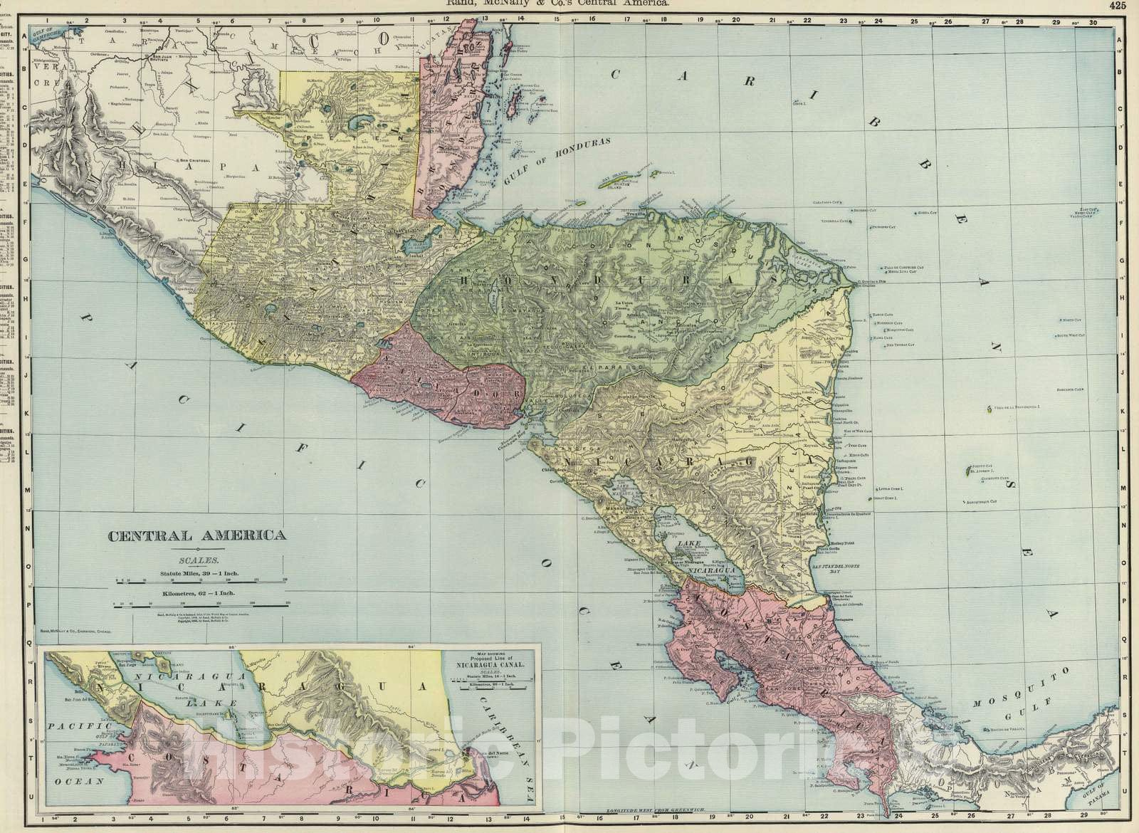 Historic Map : National Atlas - 1903 Central America. - Vintage Wall Art