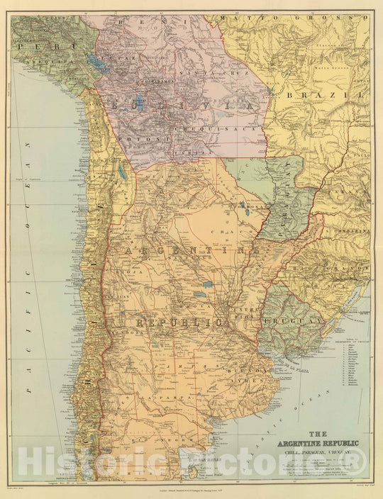 Historic Map : 1901 Argentine Republic, Chile, Paraguay, Uruguay. - Vintage Wall Art