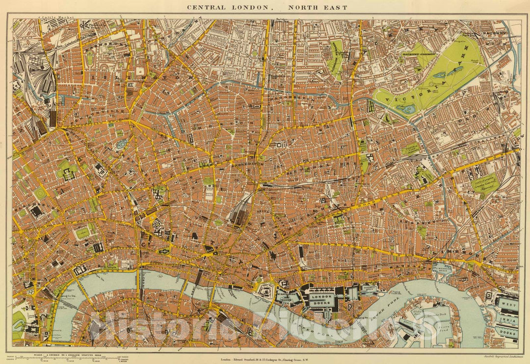 Historic Map : England , London (England), 1901 London NE. , Vintage Wall Art