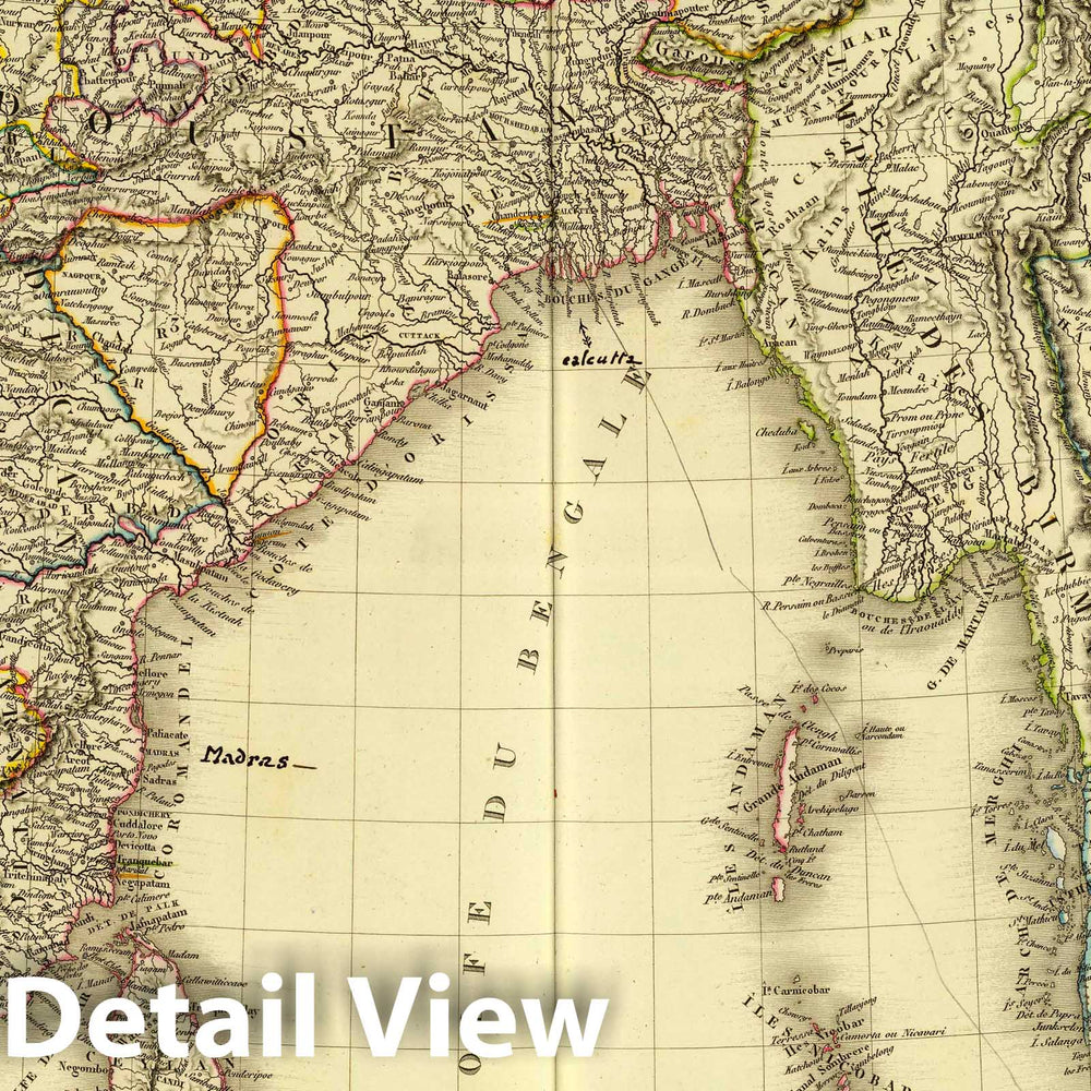 Historic Map : India; Thailand, South Asia 1821 Carte generale des Indes. , Vintage Wall Art