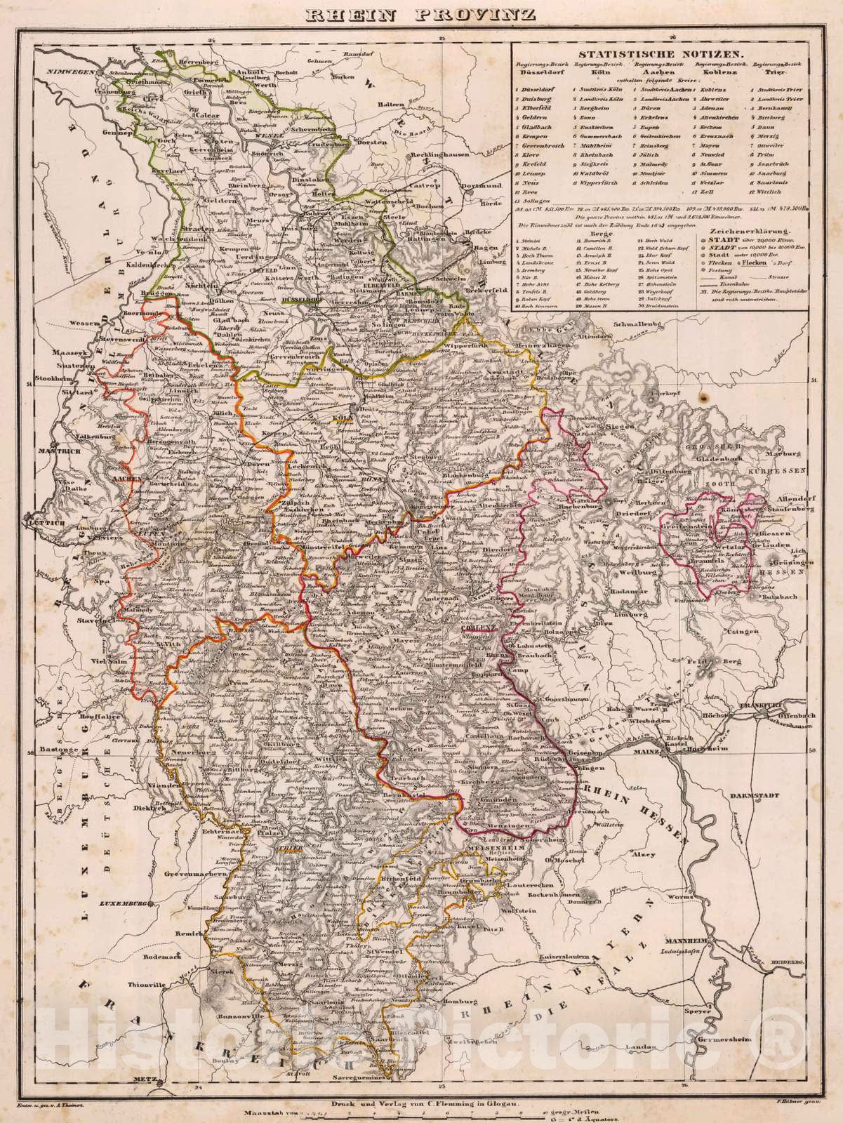 Historic Map : Germany, 1855 Rhein Provinz. , Vintage Wall Art