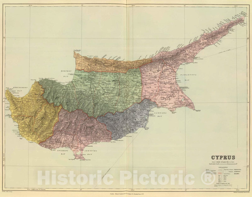 Historic Map - World Atlas - 1901 Cyprus. - Vintage Wall Art