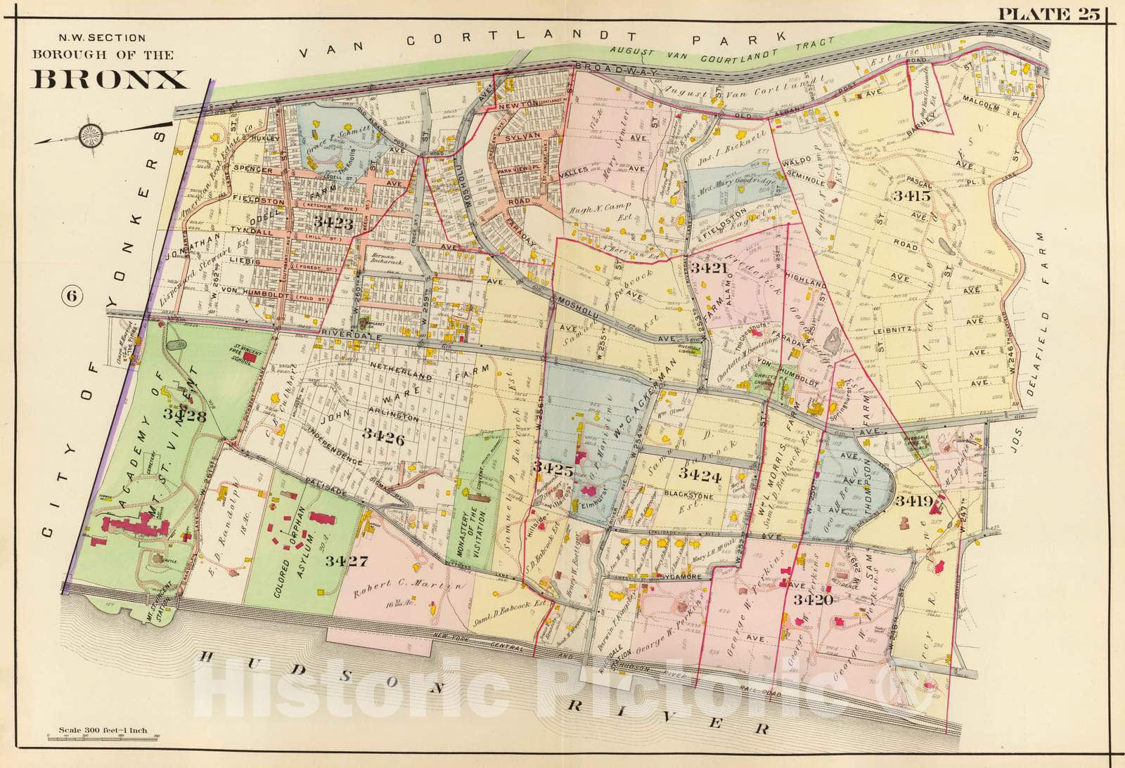 Historic Map : City Atlas - 1907 25. N.W. Bronx. - Vintage Wall Art