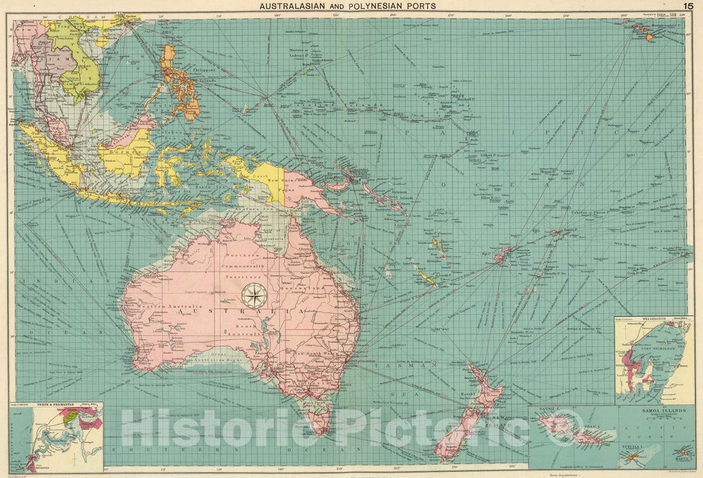 Historic Map : 1922 Australasian, Polynesian Ports. - Vintage Wall Art