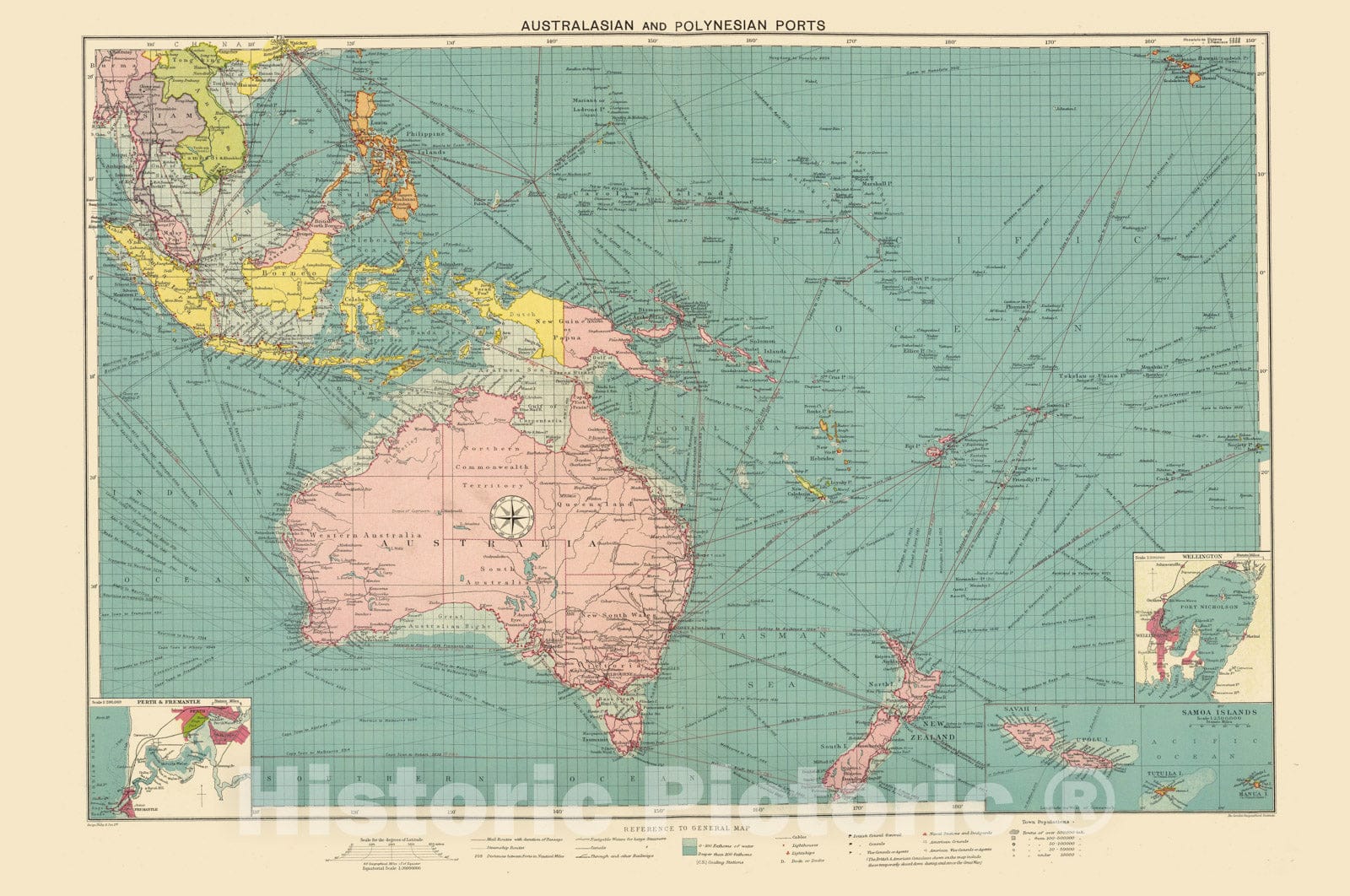 Historic Map : 1922 Australasian, Polynesian Ports. - Vintage Wall Art