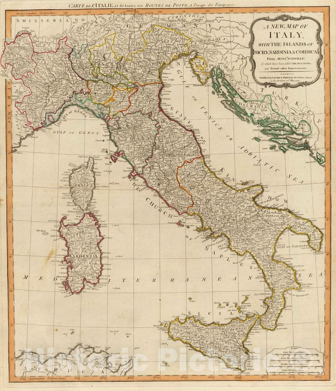 Historic Map : 1794 Italy. - Vintage Wall Art