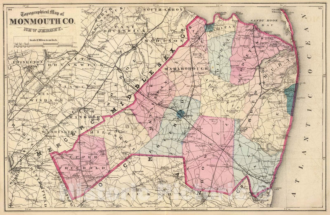 Historic Map : 1872 Monmouth Co, N.J. - Vintage Wall Art