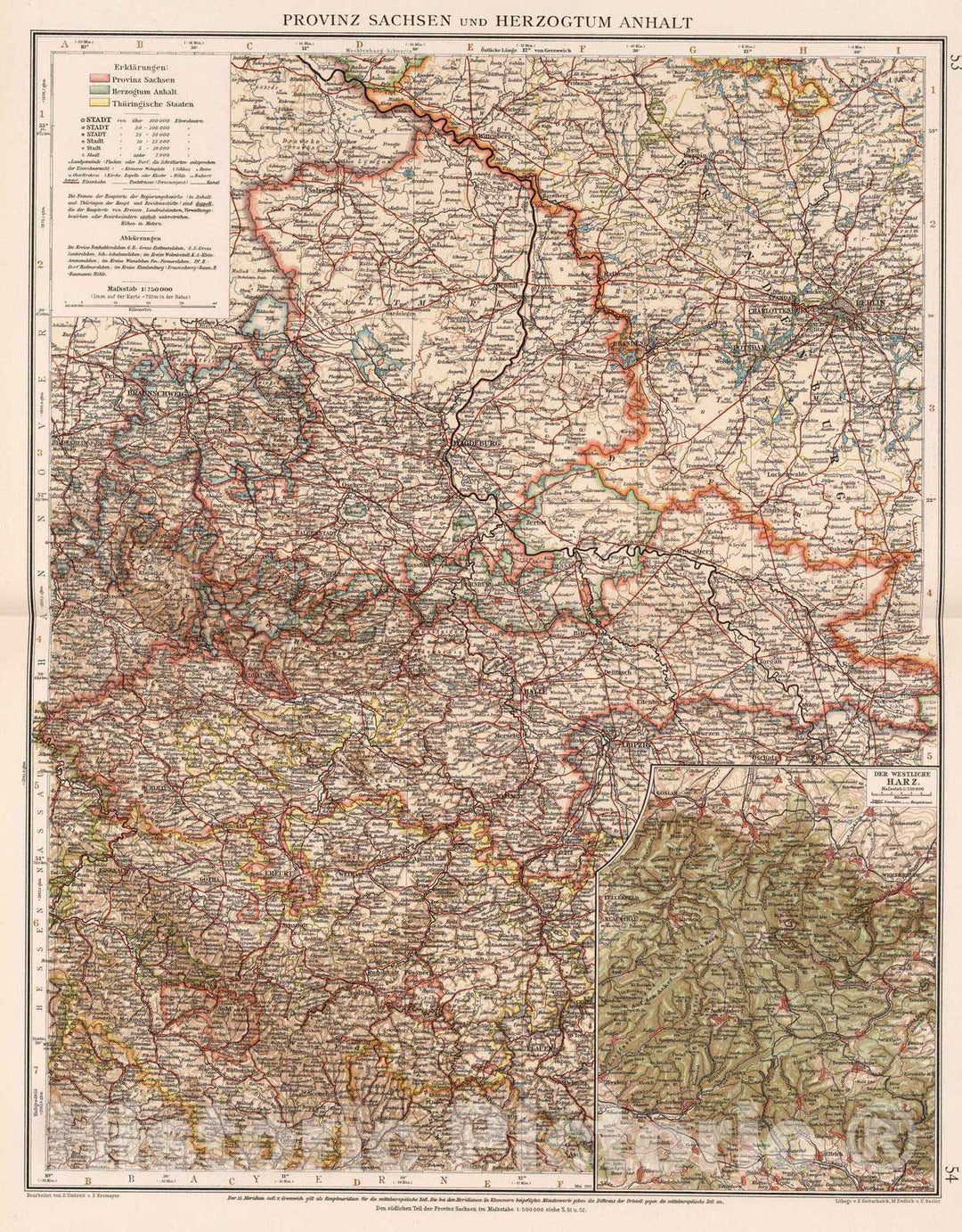 Historic Map : Germany, Saxony , Germany 1905 Provinz Sachsen und Herzogtum Anhalt , Vintage Wall Art