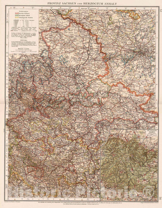 Historic Map : Germany, Saxony , Germany 1905 Provinz Sachsen und Herzogtum Anhalt , Vintage Wall Art