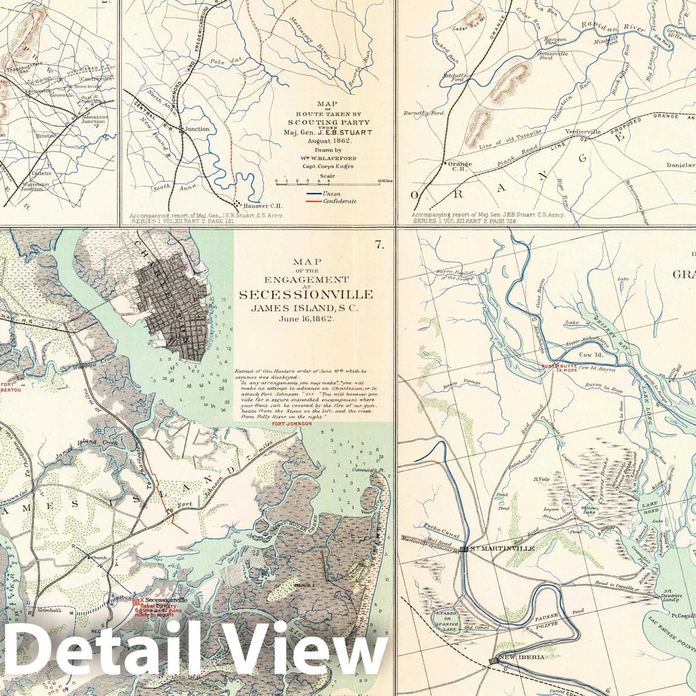 Historic Map : Military Atlas - 1895 1st Corps Army of Virginia; Secessionville; Grand Lake Region. - Vintage Wall Art