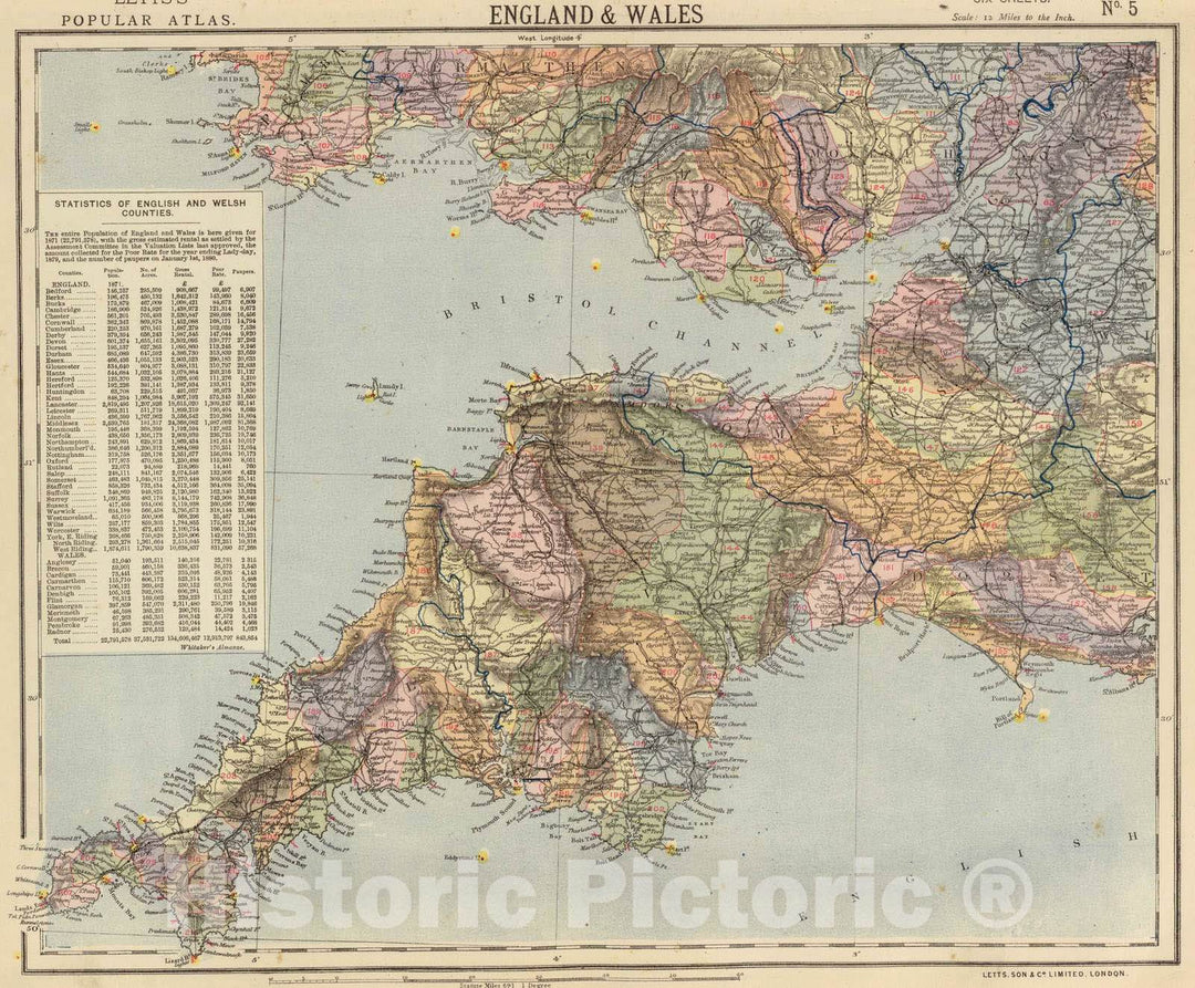 Historic Map : 1883 Watershed map England, Wales 5. - Vintage Wall Art