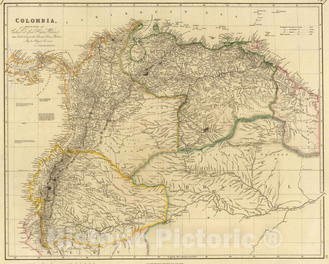 Historic Map : Colombia; Guyana, 1834 Colombia , Vintage Wall Art