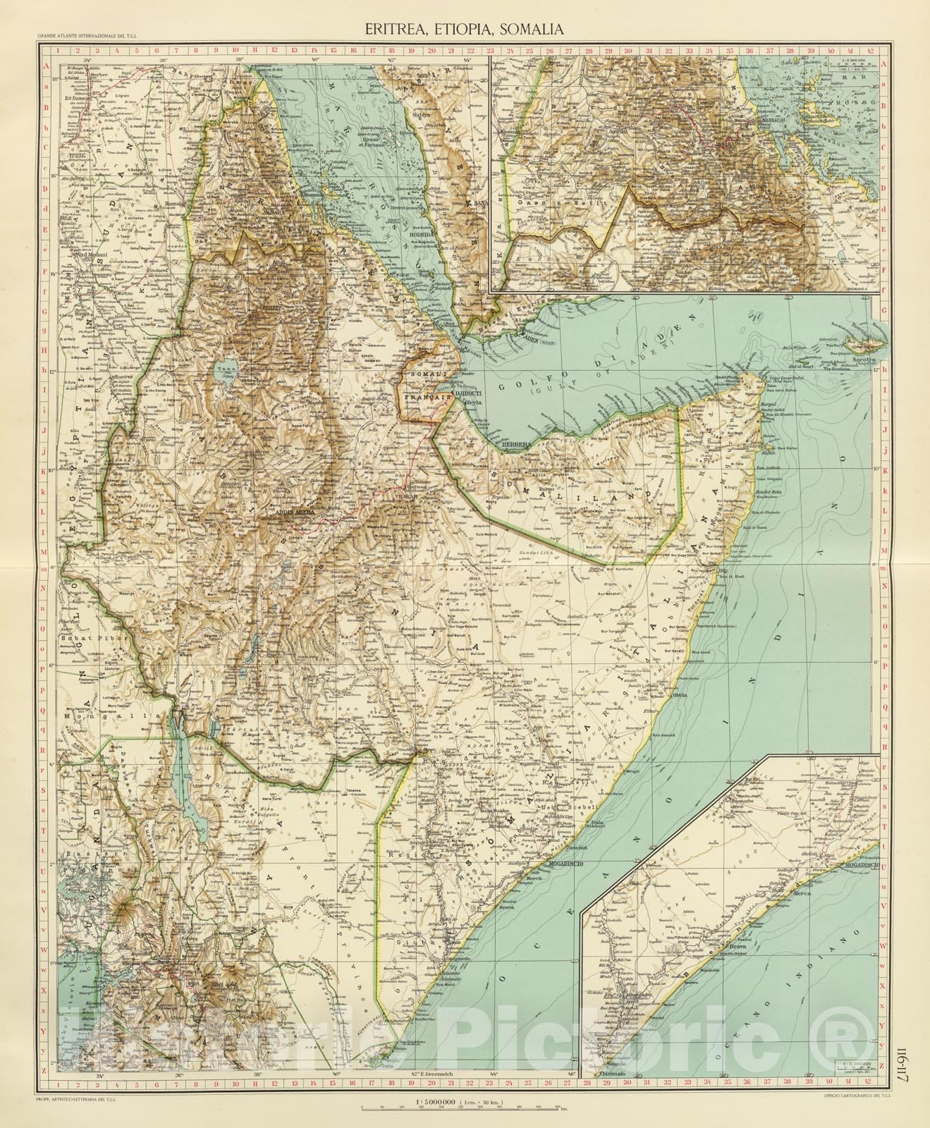 Historic Map : Eritrea; Ethiopia, Africa, Northeast 1929 116-17. Eritrea, Etiopia, Somalia. , Vintage Wall Art