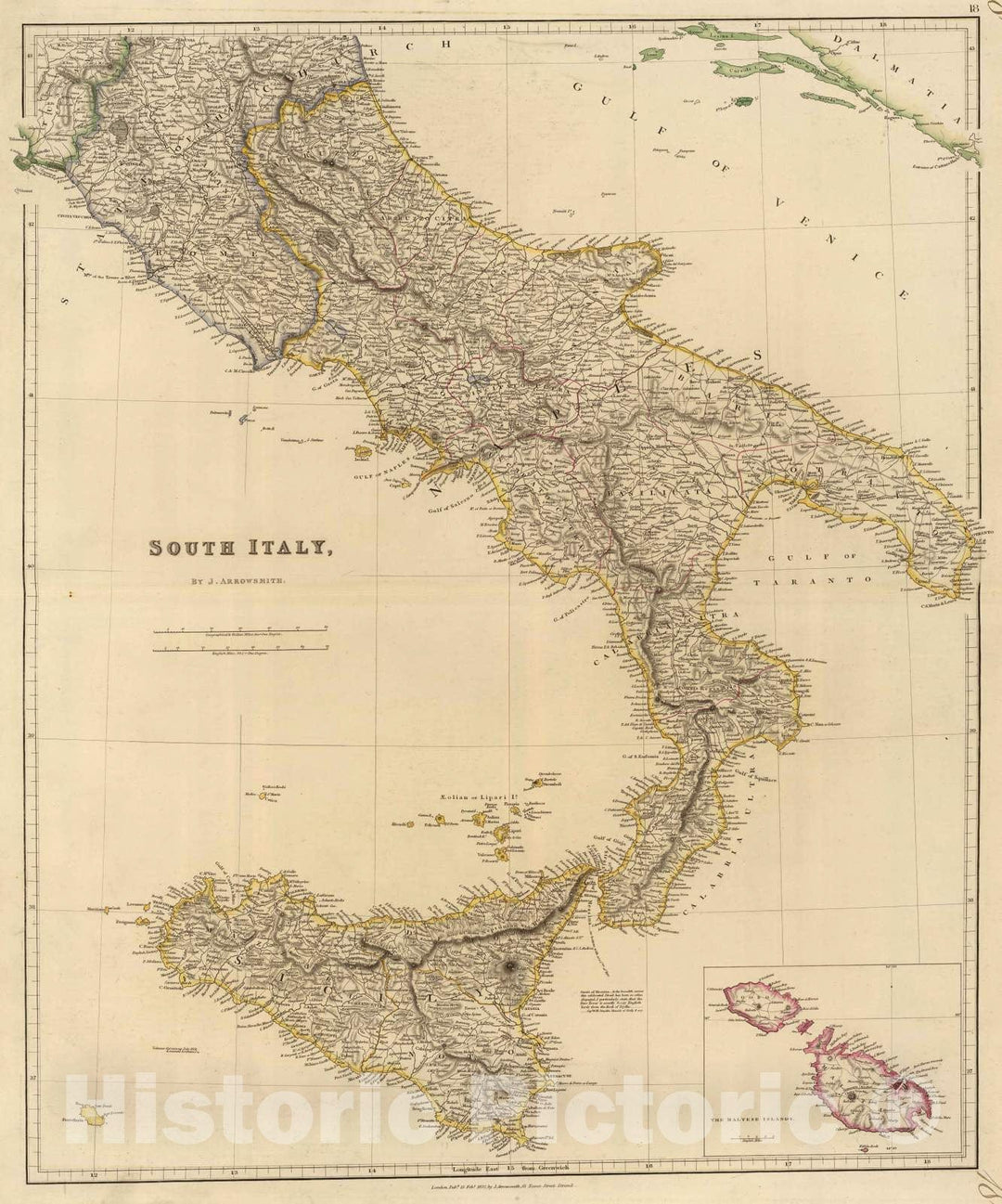 Historic Map : 1832 S. Italy. - Vintage Wall Art