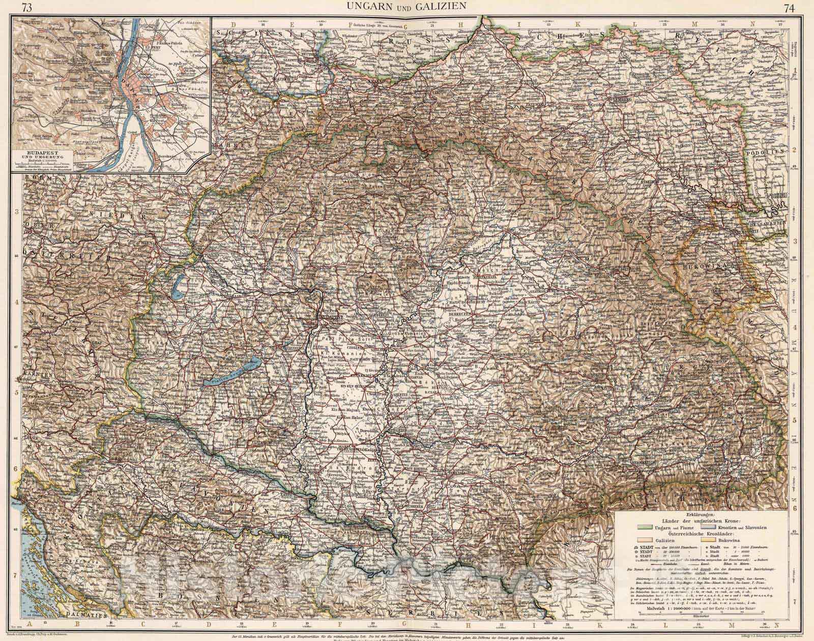 Historic Map : Poland; Hungary, Balkan Peninsula 1904 Ungarn und Galizien , Vintage Wall Art