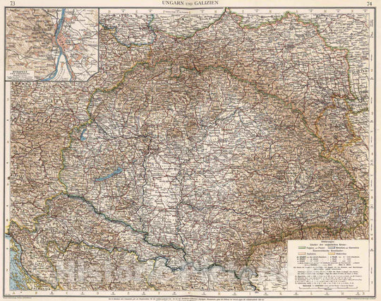 Historic Map : Poland; Hungary, Balkan Peninsula 1904 Ungarn und Galizien , Vintage Wall Art