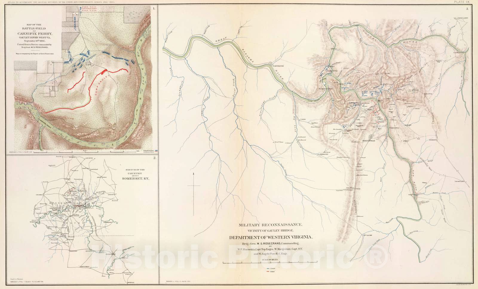 Historic Map : Military Atlas - 1895 Gauley Bridge. - Vintage Wall Art