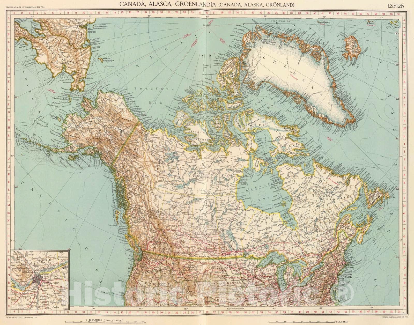 Historic Map : Canada; Greenland, Alaska, , North America 1929 125-26. Canada, Alasca, Groenlandia. , Vintage Wall Art