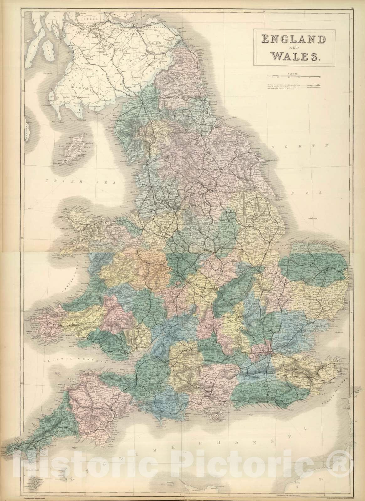 Historic Wall Map : 1854 Composite: England and Wales. - Vintage Wall Art