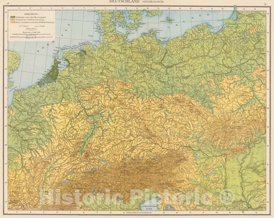 Historic Map : Germany; Poland, Europe, Central 1881 Deutschland physikalisch. , Vintage Wall Art