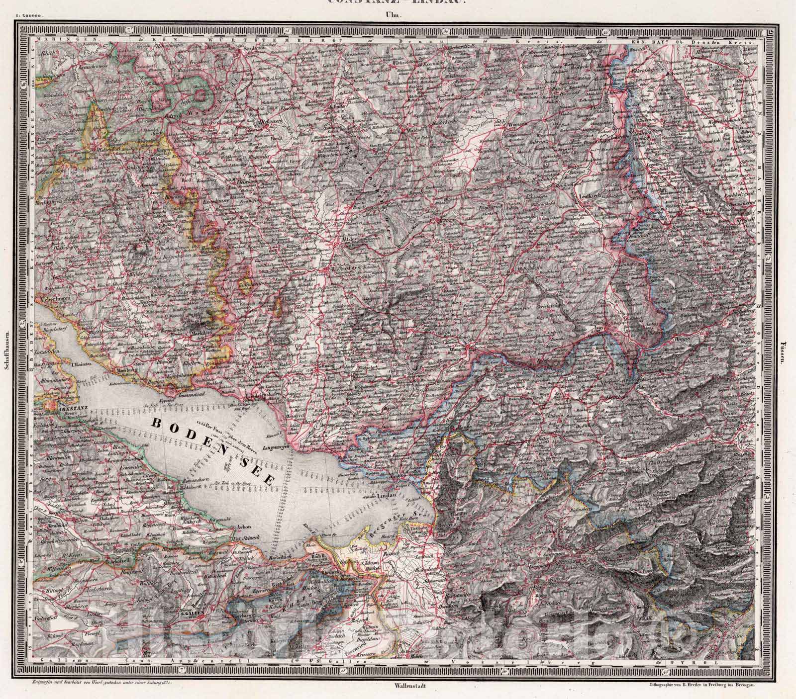 Historic Map : Switzerland; Germany, 1834 Constanz - Lindau v2 , Vintage Wall Art