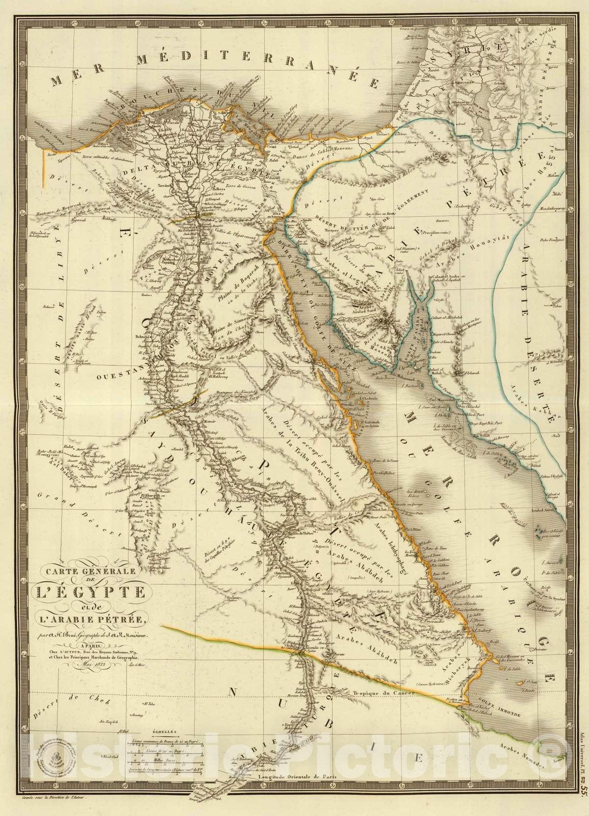 Historic Map : Egypt; Saudi Arabia, 1822 Egypte, Arabie Petree. , Vintage Wall Art