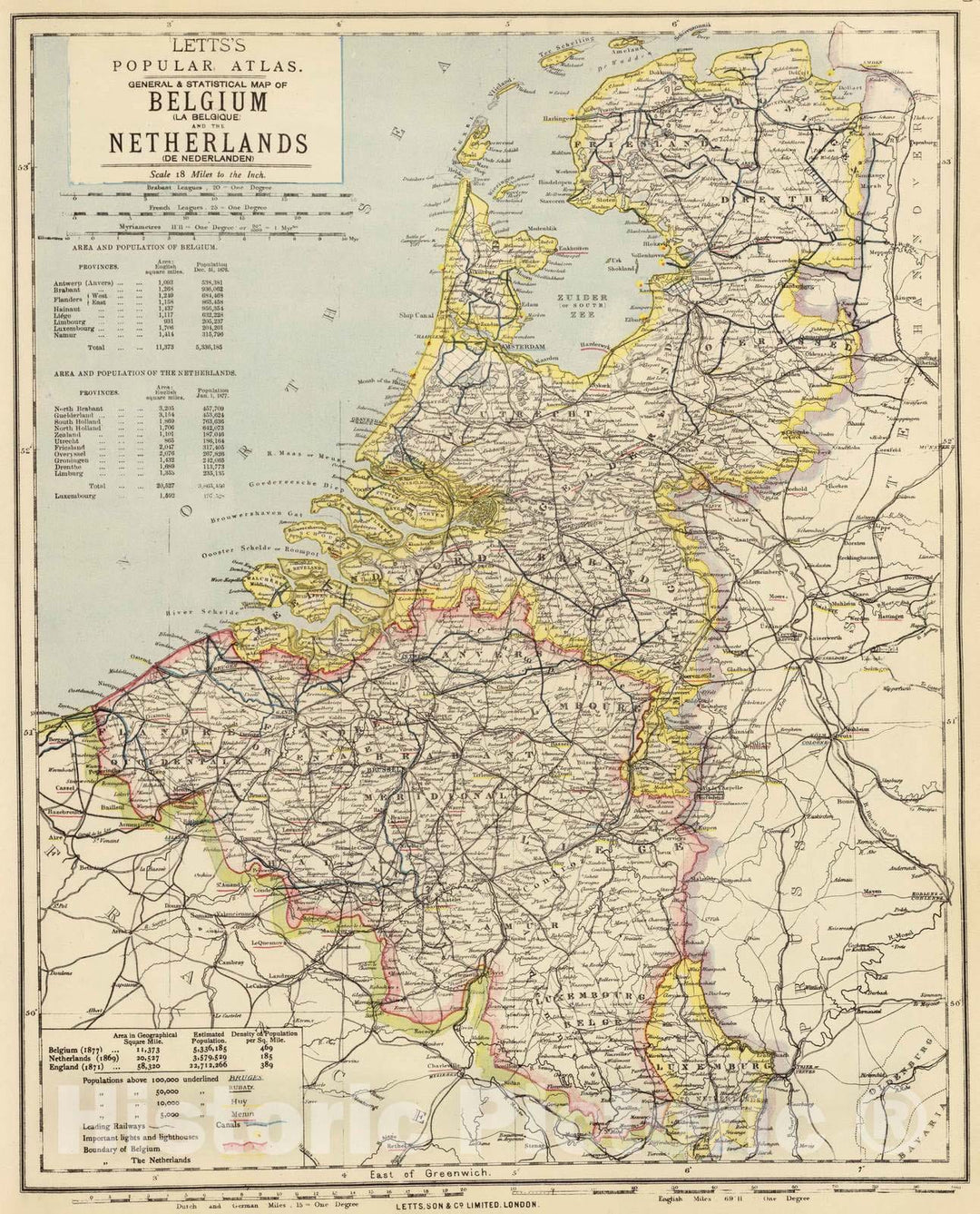 Historic Map : 1883 Belgium, Netherlands. - Vintage Wall Art