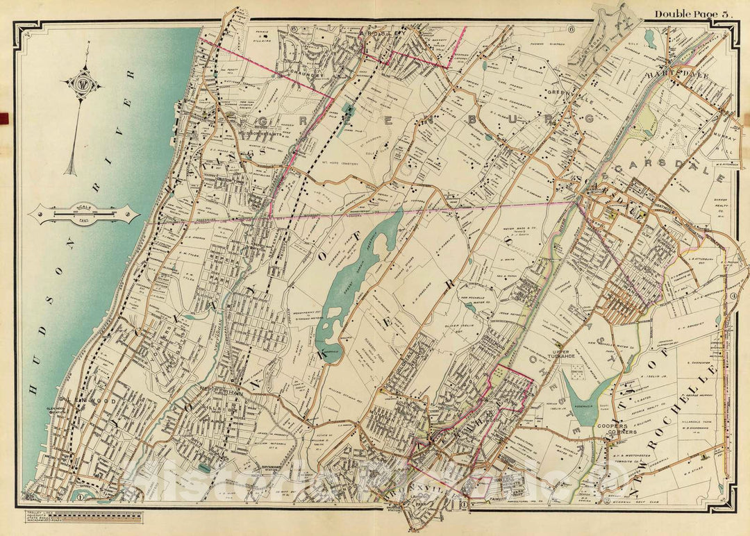 Historic Map : 1908 3 Atlas Rural Country District North of New York City. - Vintage Wall Art