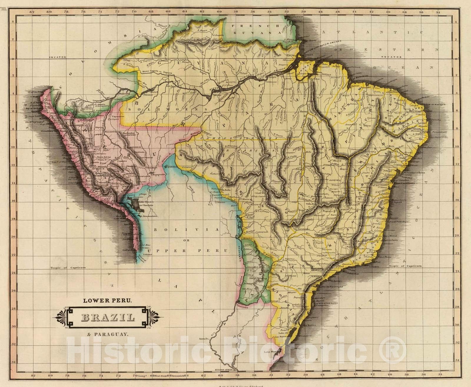 Historic Map : 1831 Lower Peru, Brazil, Paraguay. - Vintage Wall Art