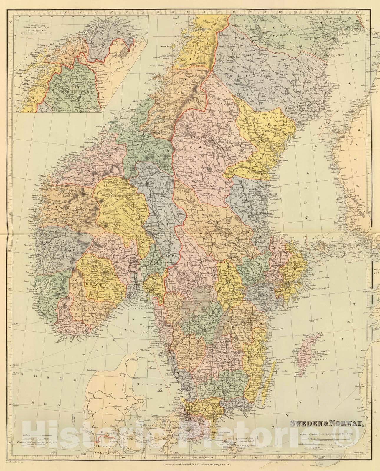 Historic Map : 1901 Sweden, Norway. - Vintage Wall Art