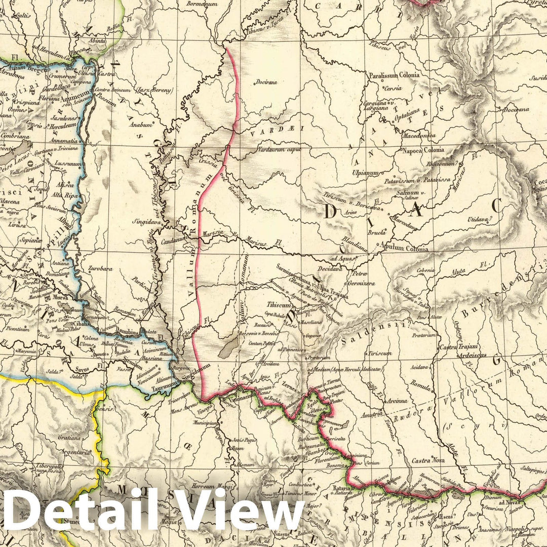 Historic Map : Romania; Serbia, Balkan Peninsula 1826 Dacie ancienne, Pannonie, Illyrie, Moesie. v2 , Vintage Wall Art