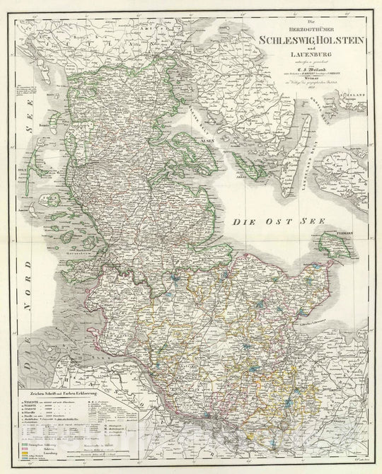 Historic Map : Germany, Schleswig-Holstein , Germany 1856 Schleswig, Holstein, Lauenburg. , Vintage Wall Art