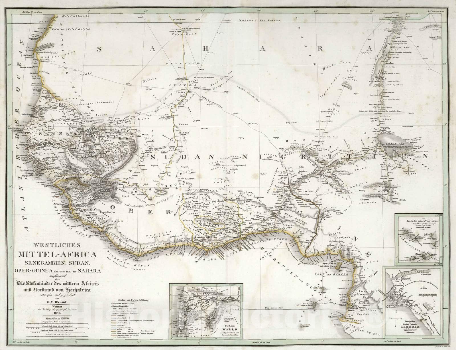 Historic Map : Senegal, West Africa 1840 Westliches Mittel-Africa. West Africa. , Vintage Wall Art